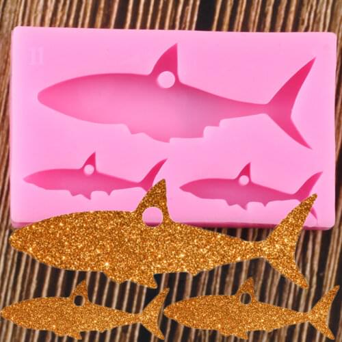 Shiny Shark Silicone Keychains Mold Key chain Pendant Clay DIY Jewelry Making Epoxy Resin Molds
