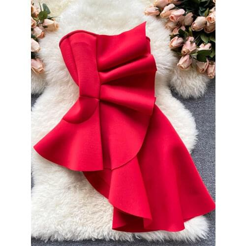 Summer New Fashion Blouse Women European and American Pressure Pleated Ruffle Blusa Slim Irregular Sexy Tube Top Shirt DK1310