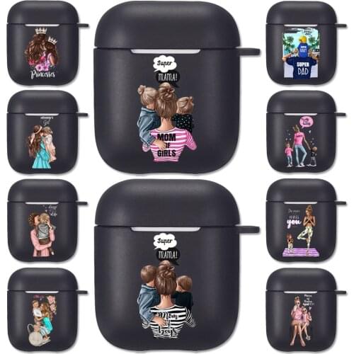 Cute Black Mom Girl Queen Dad Boy Baby Black Silicone Case for Apple Airpods 1 2 Cases Super Mama Soft Airpods Earphone Cover