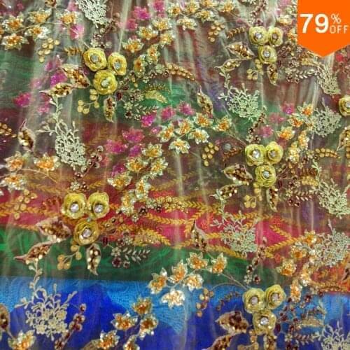 The extremely Luxury and expensive high-end curtain Tulle Sheet hand many 3D flowers and leaf on it beads luxury curtains