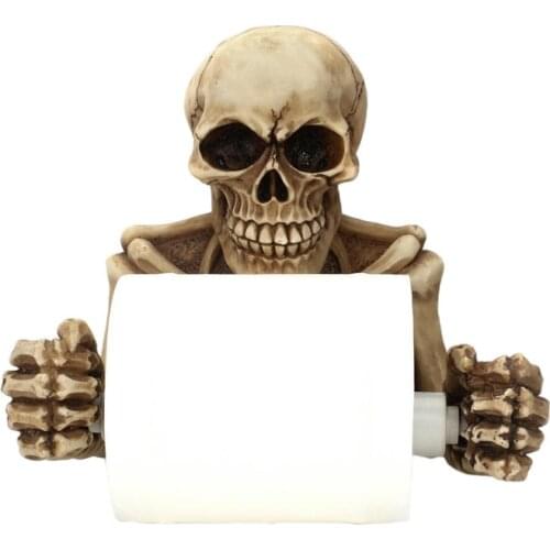 Skull Toilet Paper Roll Holder Wall Hanging Stand Towel Storage Creative Resin Rack Bathroom for Halloween Decoration(Skeleton)