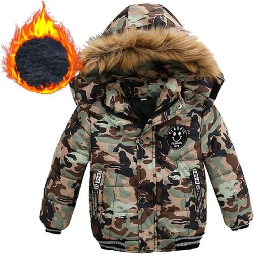 Baby Boys Winter Coat Kids Neutral Keep Warm Camouflage Jacket Children Hooded Parka Outing Service Baby Clothing 1-6 Years Old