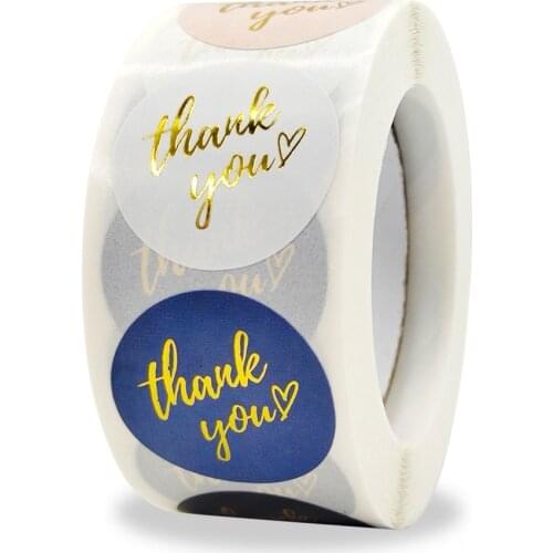 100 PCS Thankyou Mix Color Gold Stamping Adhesive Label Full Color Printing 2.5 CM Diameter Circle Clear Color Sealing Sticker