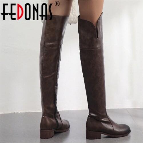 FEDONAS 2020 Autumn Winter Warm Long Boots Microfiber Leather Women Over The Knee Boots Zipper High Heels Night Club Shoes Woman