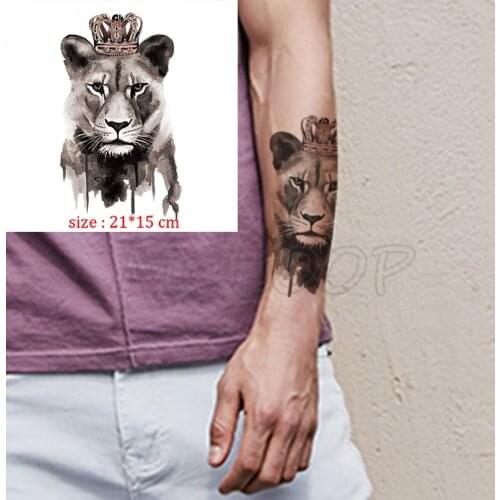 Fake tattoo lion king crown waterproof temporary tatoo sticker big cat animal body art flash tatto for kid boy man girl