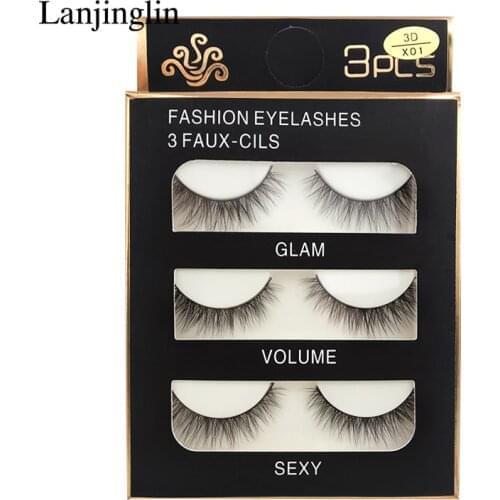 Faux Cils 3 Pairs False Eyelashes Soft Natural Long Wispy Fluffy 3D Mink Lashes Handmade Makeup Tool Extension Fake Eye Lashes