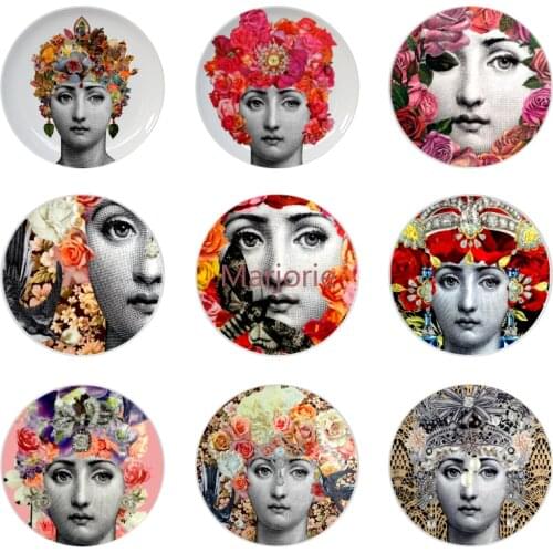 Baroque Style Face Ceramic Wall Plate European Modern Sitting Plate Wall Decoration Plate Living Room Decoration Ornament 8 Inch