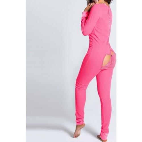 Butt Flap Lingerie Jumpsuit Women Onesie Pajamas Back Button-down Bodycon Nightwear Adults Onesies Combinaison Pyjama Femme