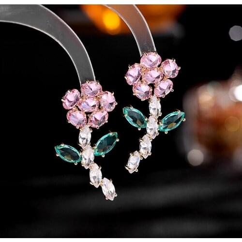 Korean Fashion Sweet Flower Earrings Romantic Wedding Bridal Dangle Earring Designer Statement Rose Earings Jewelry