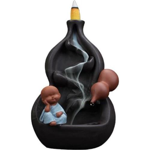 Creative Dripping Water Gourd Backflow Incense Burner Small Monk Aromatherapy Furnance Tower Incense Fragrance Holder Home Decor