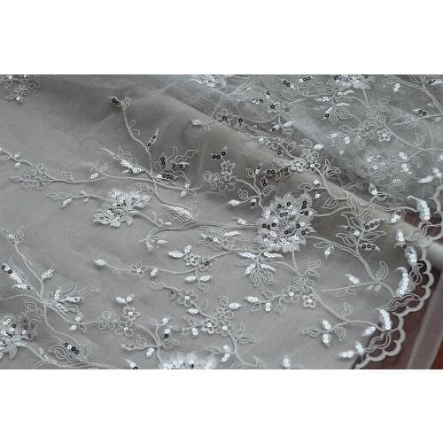 Alencon ivory sequins high quality cord bridal lace fabric, High end fine workmanship tulle mesh embroidered wedding lace Trim