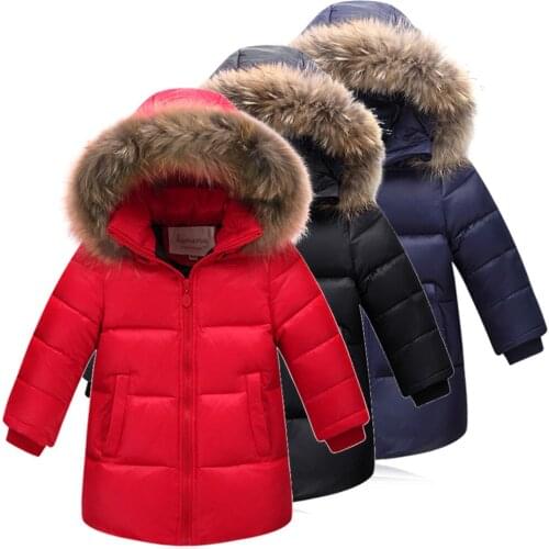 Russian Winter Children Warm Outerwear Girls Clothes Parkas Kids White Duck Down Jacket Fur Collar Hooded Coats Thick Snowsuits