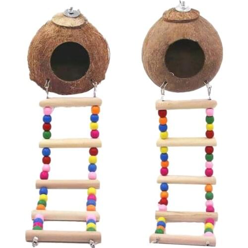 Ladder Nest Birds Parrots Ladders Climbing Toy With Nest Pet Nest Coconut Shell Birds Hanging Pet Bird Toy Supplies