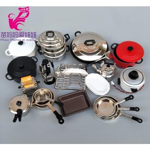 Mini doll Kitchenware mini Wok pans pots doll furniture for barbie licca blythe doll 1/8 1/12 scale doll house accessories