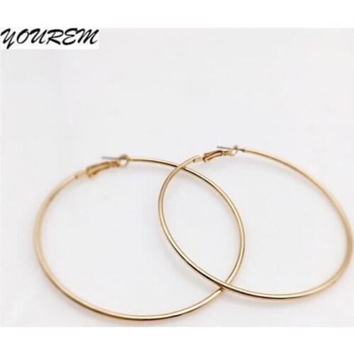 Yourem minimalist 66mm big hoop earrings for women alloy nickel free drop ship ok gold color fj466