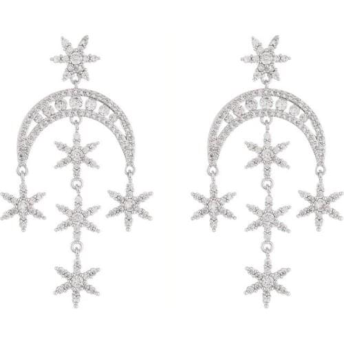 Fashion New Arrival Unusual Moon Snowflake Tassel Earrings Women High Quality Cubic Zirconia Drop Earing Jewelry Wholesale