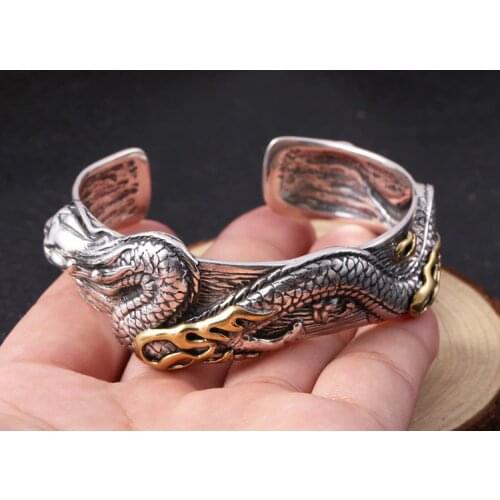 925 Sterling Silver Mens dragon biker Cuff bangle bracelet Jewelry A5672