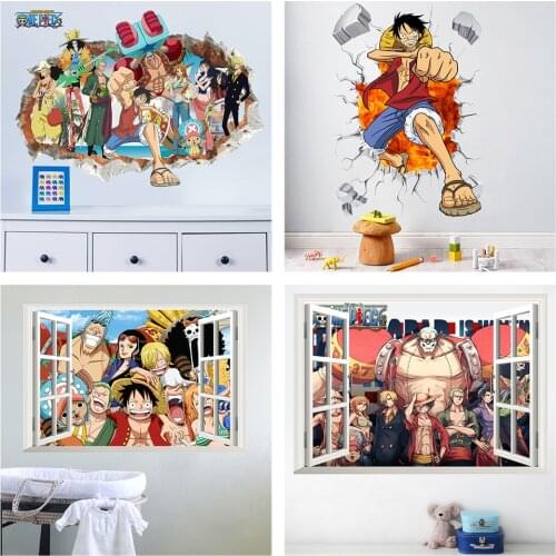 One Piece Totoro Moana 3d Window Broken Hole Wall Stickers For Kids Room Home Decoration Cartoon Wall Mural Art Boys Girls Decal