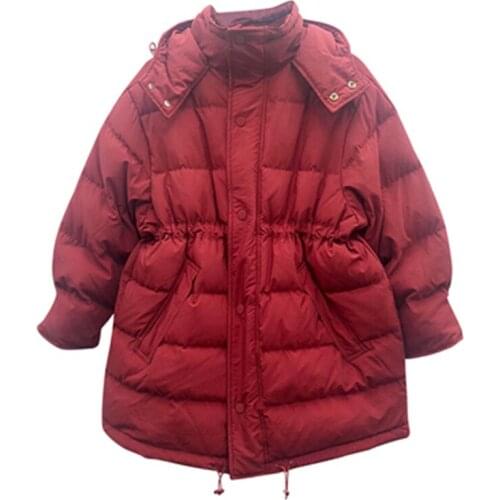 New Arrivals Womens Down Coats Solid Loose Quality 90% White Duck Down Parkas Drawstring Jackets Female Overcoat Lady Outerwear