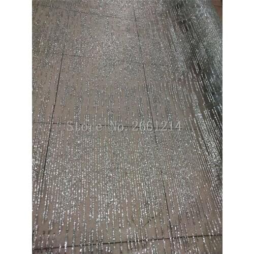 New design glued glitter african lace fabric BZL-83002 glued glitter sequins French tulle lace fabric in silver color