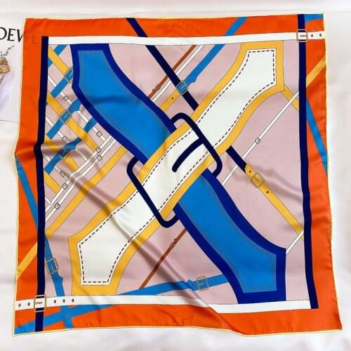 New classic fashion Leather buckle printing pattern hand stitch twill silk 90 large square scarf decorative scarf shawl gift