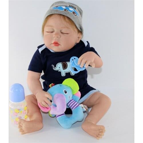 NPK 57cm full siliconereborn baby boy doll rooted hair with rattle sumilation bonecas bebes reborn menino de silicone real
