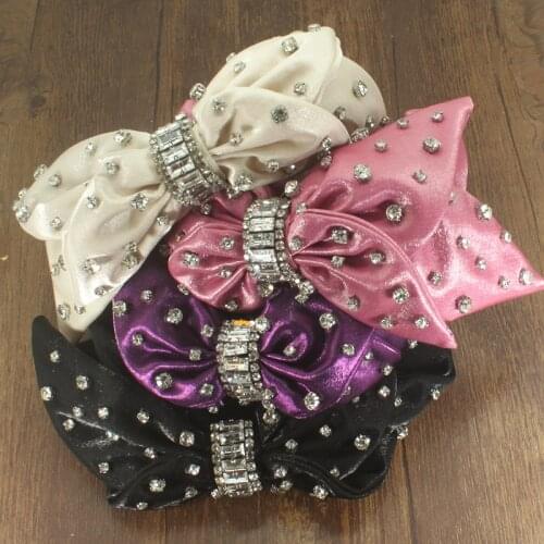 White Full Crystals-Inlaid Bowknot Rhinestone Hairband European and American Luxury Baroque Wide Headband For Women Accessories