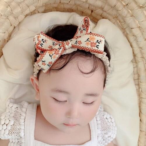 Embroidery Big Bows Baby Headband For Girls Floral Hair Bands Nylon Headwrap Toddler Turban Hair Accessories ободок для волос
