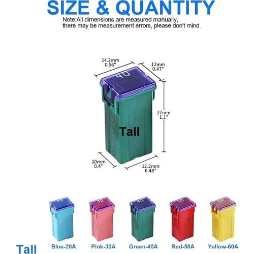 Rectangle medium 5 type 10pcs JT 20A 30A 40A 50A 60A. fuse for auto car