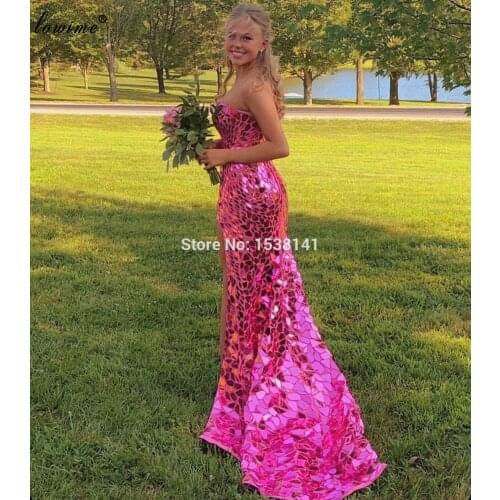 Pink Shiny Prom Dresses 2020 Strapless Mermaid Sexy Cocktail Dresses Women Party Night Turkish Couture Gowns Vestidos De Fiesta