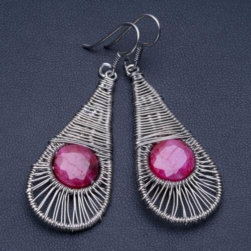 Natural Cherry Ruby 925 Sterling Silver Earrings 2 1/4" Q1644