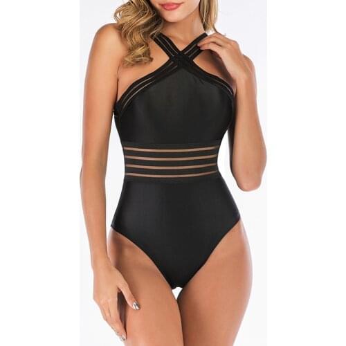 Sexy Black Striped One Piece Bikini Womens Bandage Push Up Monokini Swimwear Swimsuit Beach Triangle Bathing Suit Body Suit