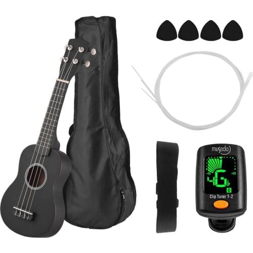 Soprano Sapele Solid Wood Ukulele 21 Ukulele 4 Strings Uke Hawaii Bass String Musical Instrument Set Kits+Tuner+String+Strap+Bag