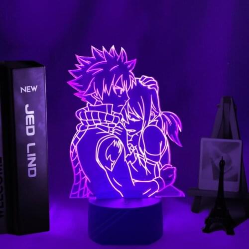 Anime Fairy Tail Natsu Dragneel and Erza Scarlet Hug Night Light Led Touch Sensor Night Lamp for Child Room Decor Table 3d Lamp