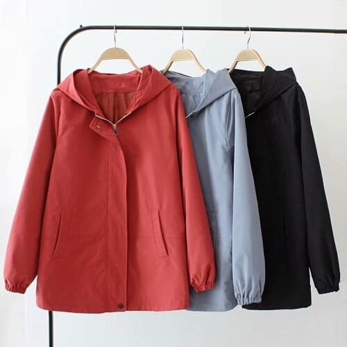 Plus Size Trench Coats Women 2021 New Spring Autumn Casual Loose Hooded Long Sleeve Female Windbreaker Korean Outerwear Tops