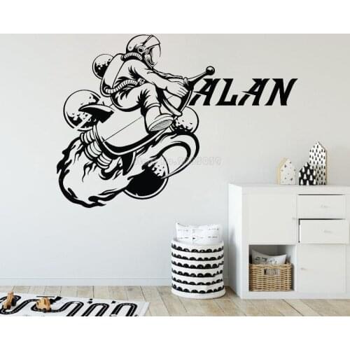Custom Name Wall Decal Space Astronaut Rocket Rocket Star Wall Stickers Personalized Name Vinyl Kids Room Nursery Decor LL2662
