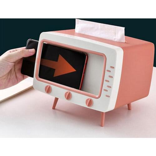 Cute Tissue Box Storage Multifunctional Creative Paper Pumping Phone Holder Paper Storage Box Dust-proof Household TV Shape