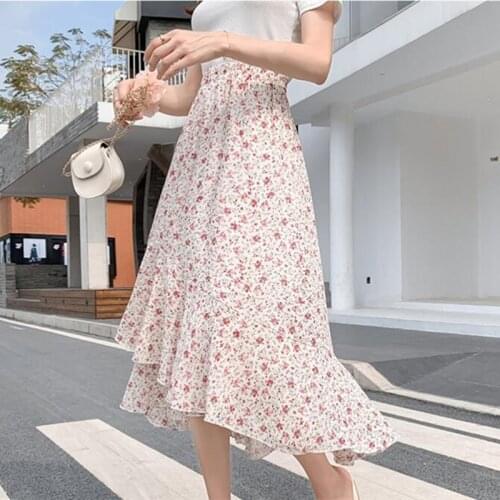 Womens Skirt Vintage Clothes Long Skirts White Harajuku Summer High Waist Streetwear 2021 Fashion flowy Spring Elastic Chiffon