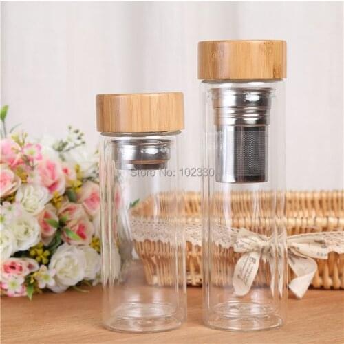 10pcs 450ml Bamboo Lid Double Walled Glass Tea Tumbler Includes Strainer Infuser Basket Water Bottle