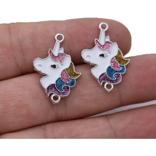 10pcs Silver Plated Colorful Unicorn Charm Connector for Jewelry Making Bracelet Necklace Accessories DIY Craft