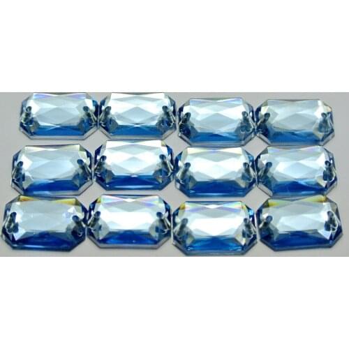 100 Blue Flatback Acrylic Square Sewing Rhinestone Button 10X14mm Sew on bead