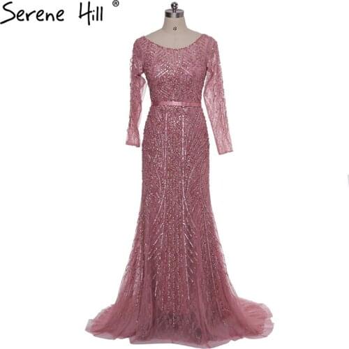 2020 Long Sleeves Sequined Beading Evening Dress Fashion Mermaid Luxury Formal Evening Gowns Serene Hill LA6030