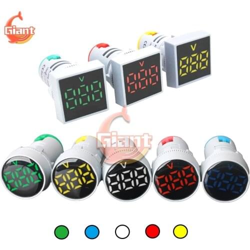 22mm Round Square Mini Voltmeter AC20-500V LED Display Voltage Tester Meter Digital Voltmeter Signal Lamp Power LED Indicator