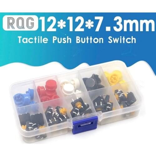 25PCS Tactile Push Button Switch Momentary 12*12*7.3MM Micro switch button + 25PCS Tact Cap(5 colors)