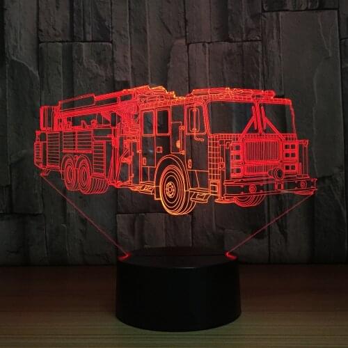 3D Fire Engine Modelling Table Lamp 7 Colors Changing Fire Truck Car Night Light USB Sleep Light Fixture Bedroom Decor Kids Gift