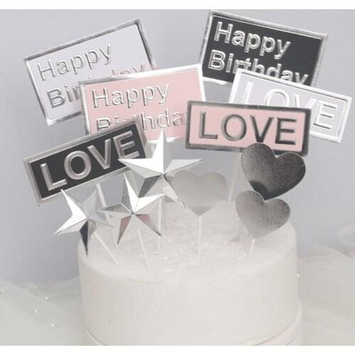 4pcs/set Cake Topper Star Heart Happy Birthday LOVE Party Cake Decora Supplies Baby Shower Decoration Wedding Party