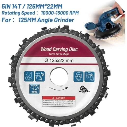 5inch 14T Angle Grinder Chainsaw Disc 14-Teeth Steel Woodworking Chain Wheel Tools Wood Slotting Saw Blade Wood Carving Disc