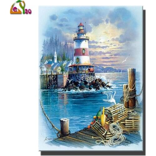 5d Diy Diamond Painting New Diamond Embroidery Seaside Light Tower Poster Crafts Home Decor Diamond Mosaic Landscape Full Kit