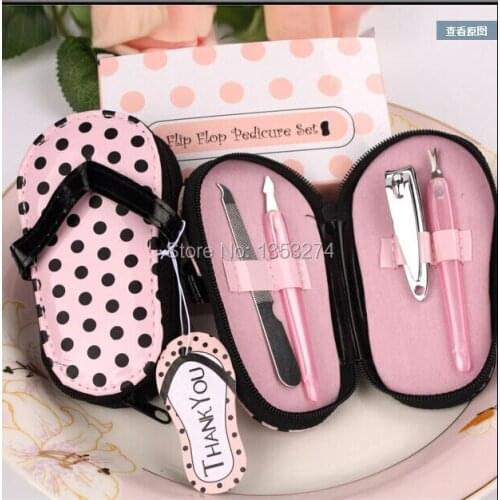 Free shipping! 80 sets/lot! Pink Polka Flip Flop 4pcs Pedicure set Manicure Set Wedding Gift bridal shower favors