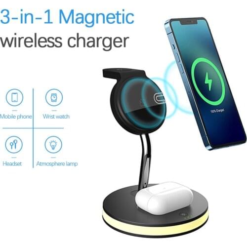 4 in1 Wireless Chargers Stand Magsafe Fast Charging Dock Station For iWatch 6 5 4 AirPods Iphone 12 Pro Max With Table Lamp